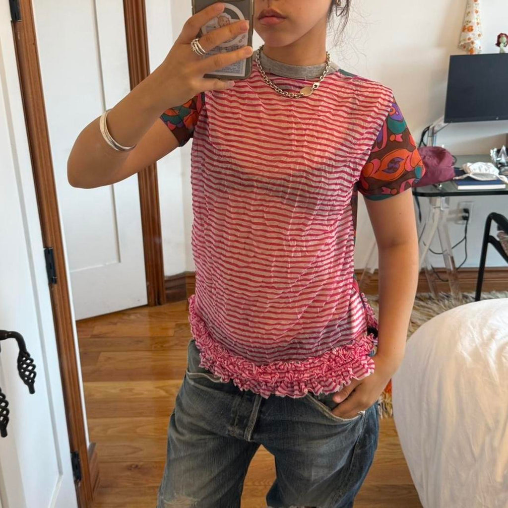 Comme des Garçons Tricot Floral Ruffle Mesh Top
