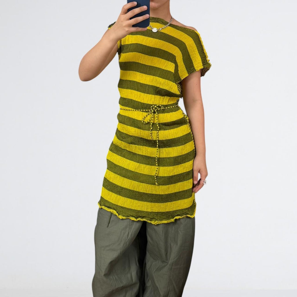 ME Issey Miyake Striped Pleated Dress