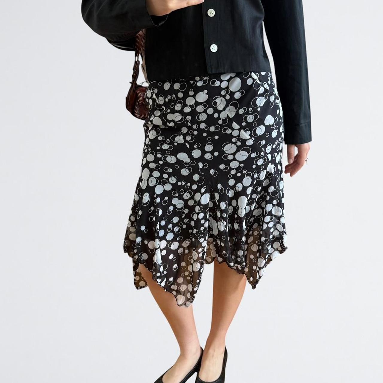 Black & White Polka Dot Asymmetric Midi Skirt