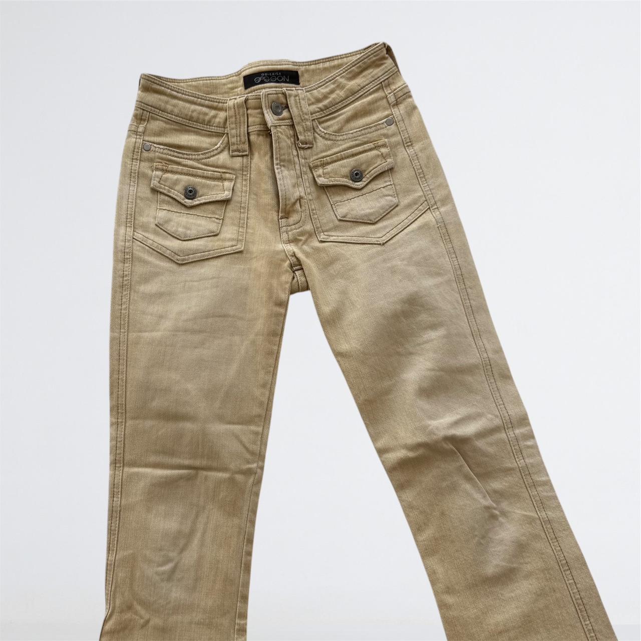 Tan Low-Rise Flare Jeans