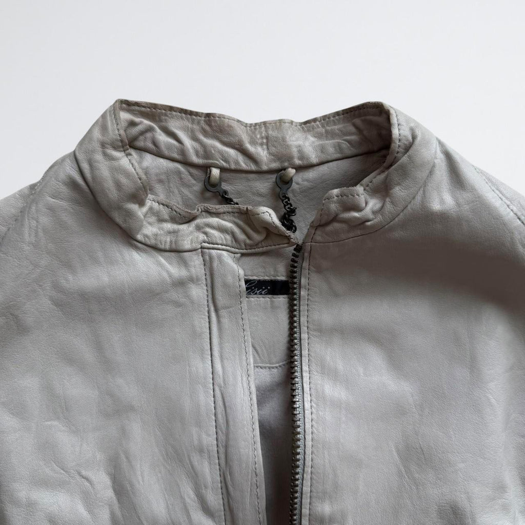 Cream Genuine Leather Motorcycle Jacket