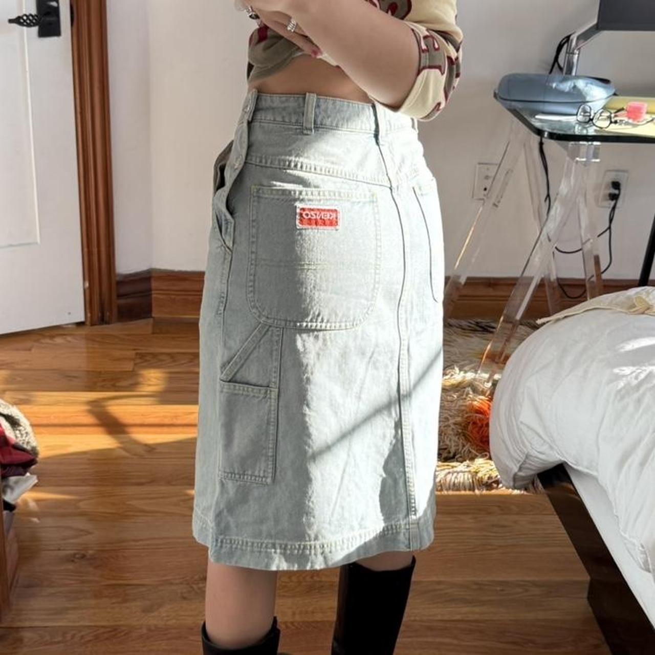 Kenzo Floral Embroidered Denim Cargo Skirt