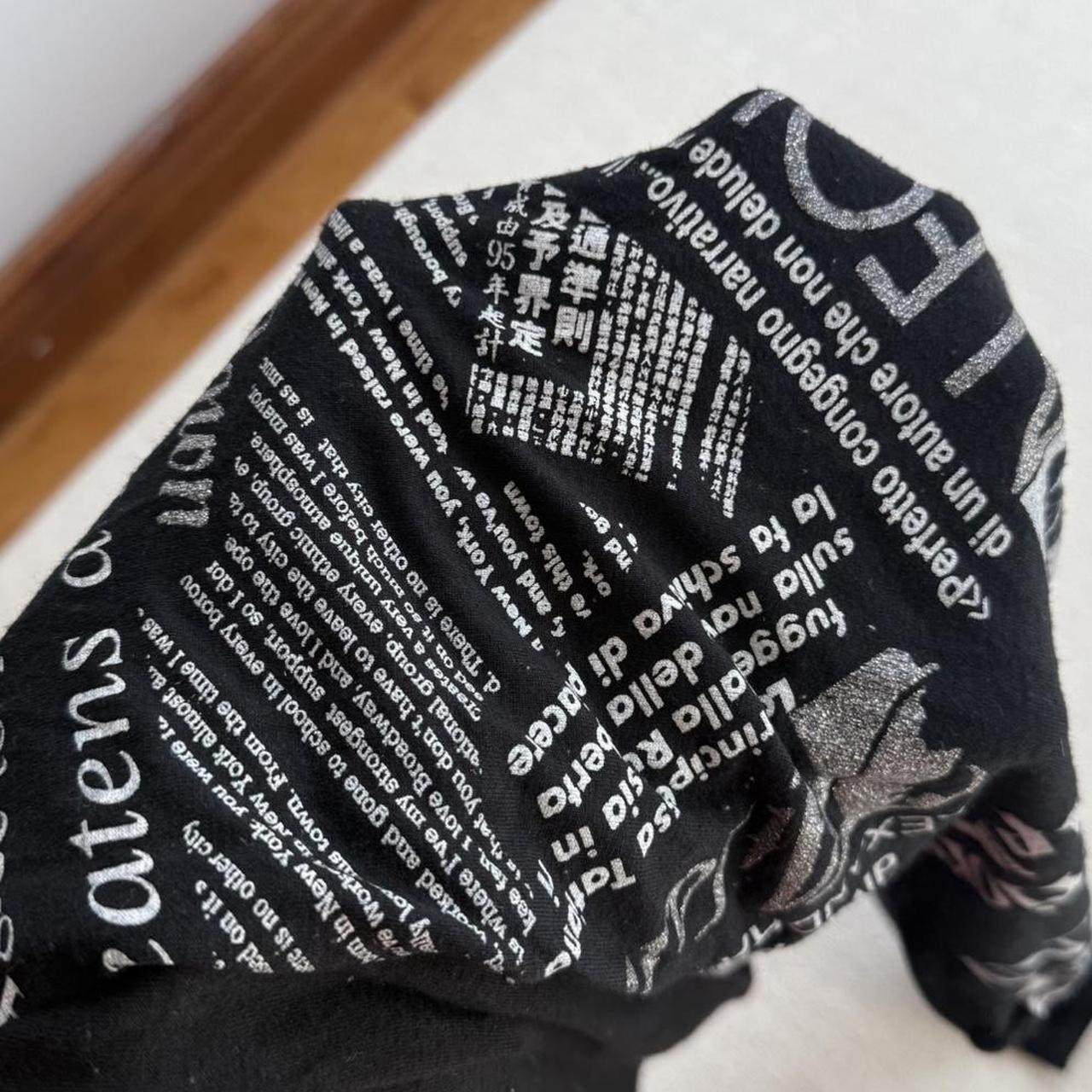 Y2K Black Newspaper Print Collared Top