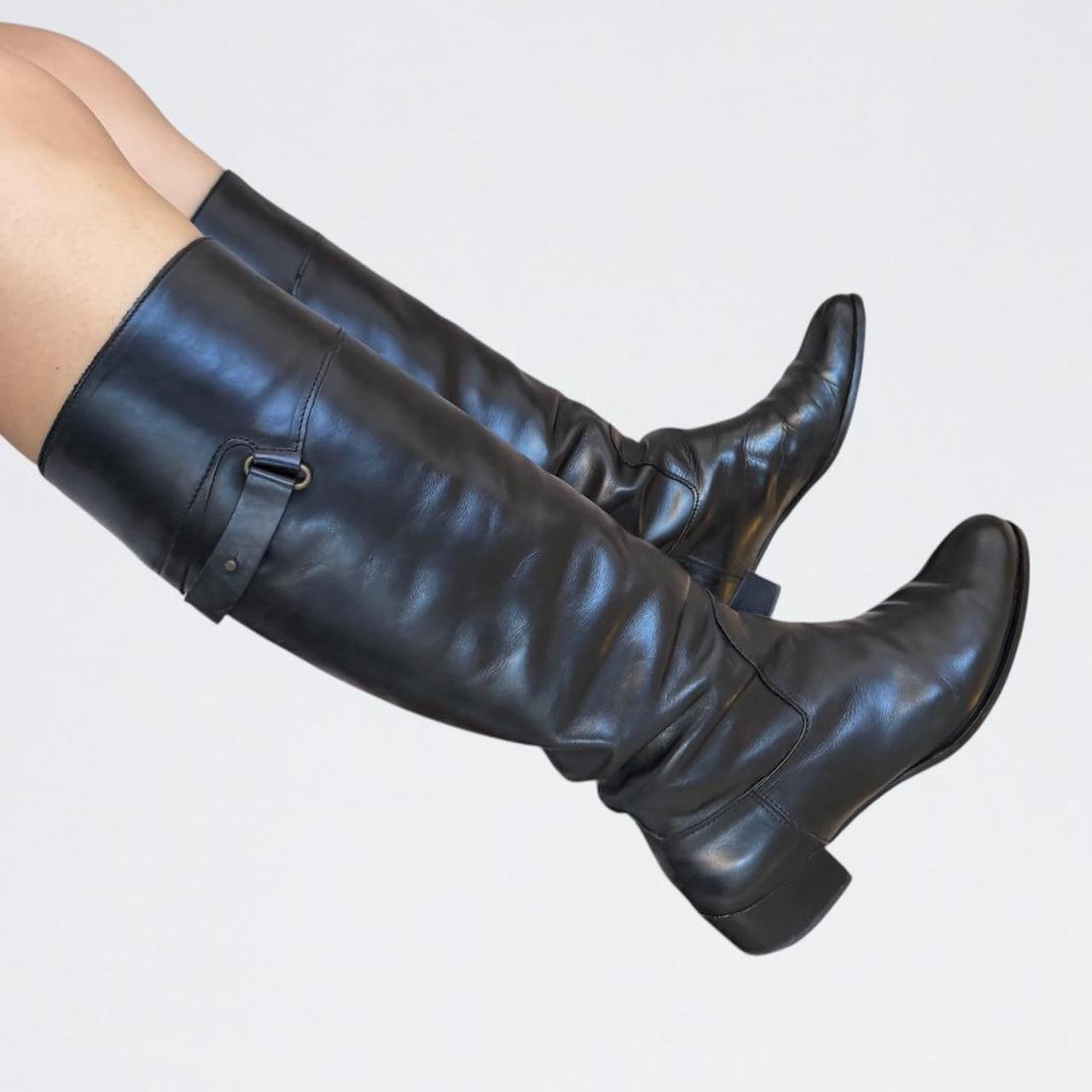 Giorgio Armani Black Leather Knee-High Riding Boots