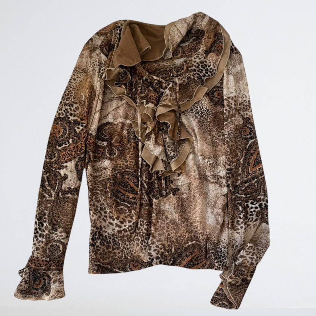 Y2K Cheetah Print Ruffle Going-Out Top