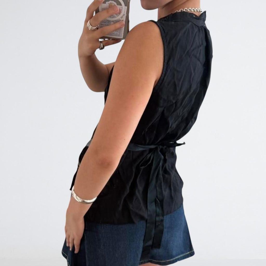 Black Floral Appliqué Beaded Cami Top