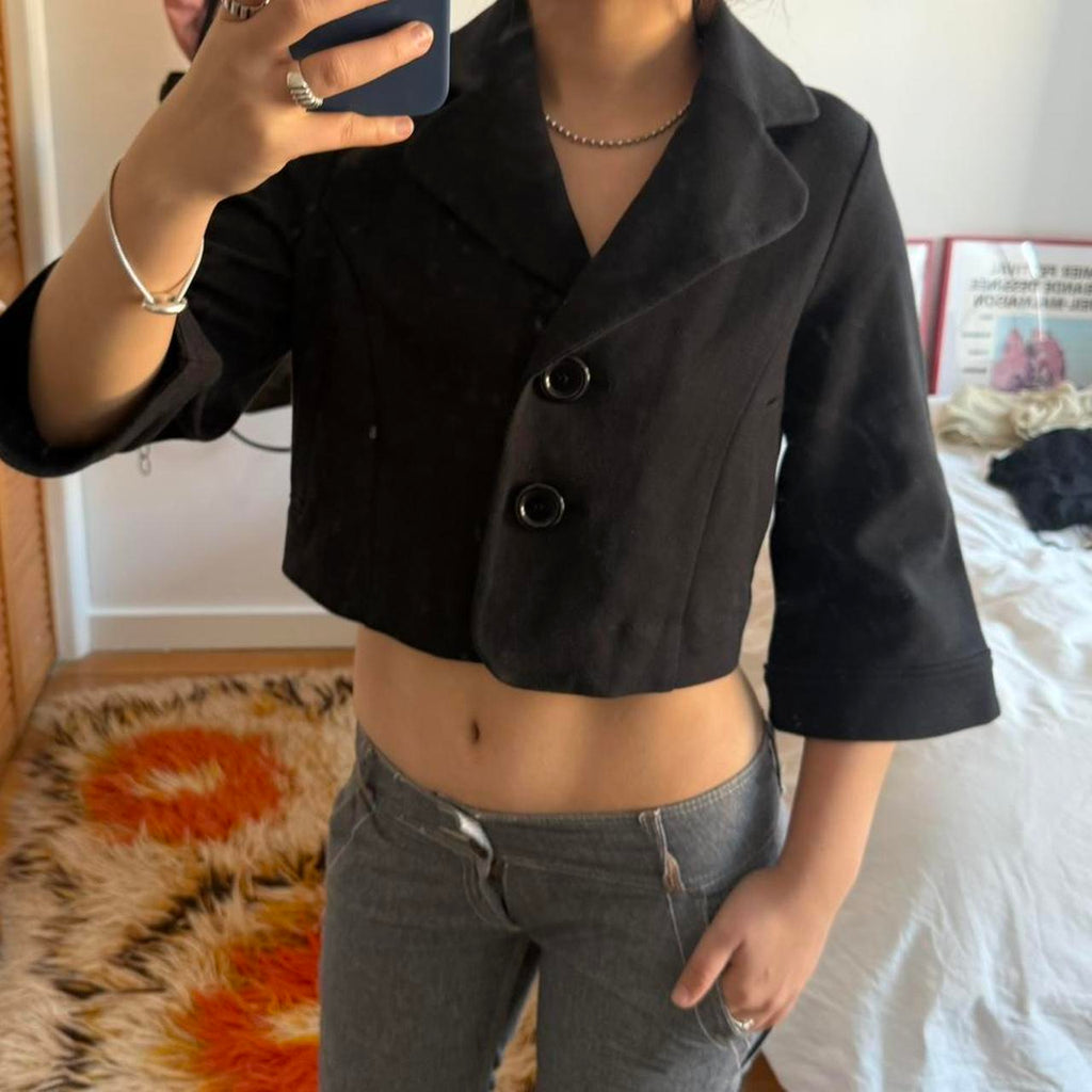 Cropped Black Peacoat Jacket