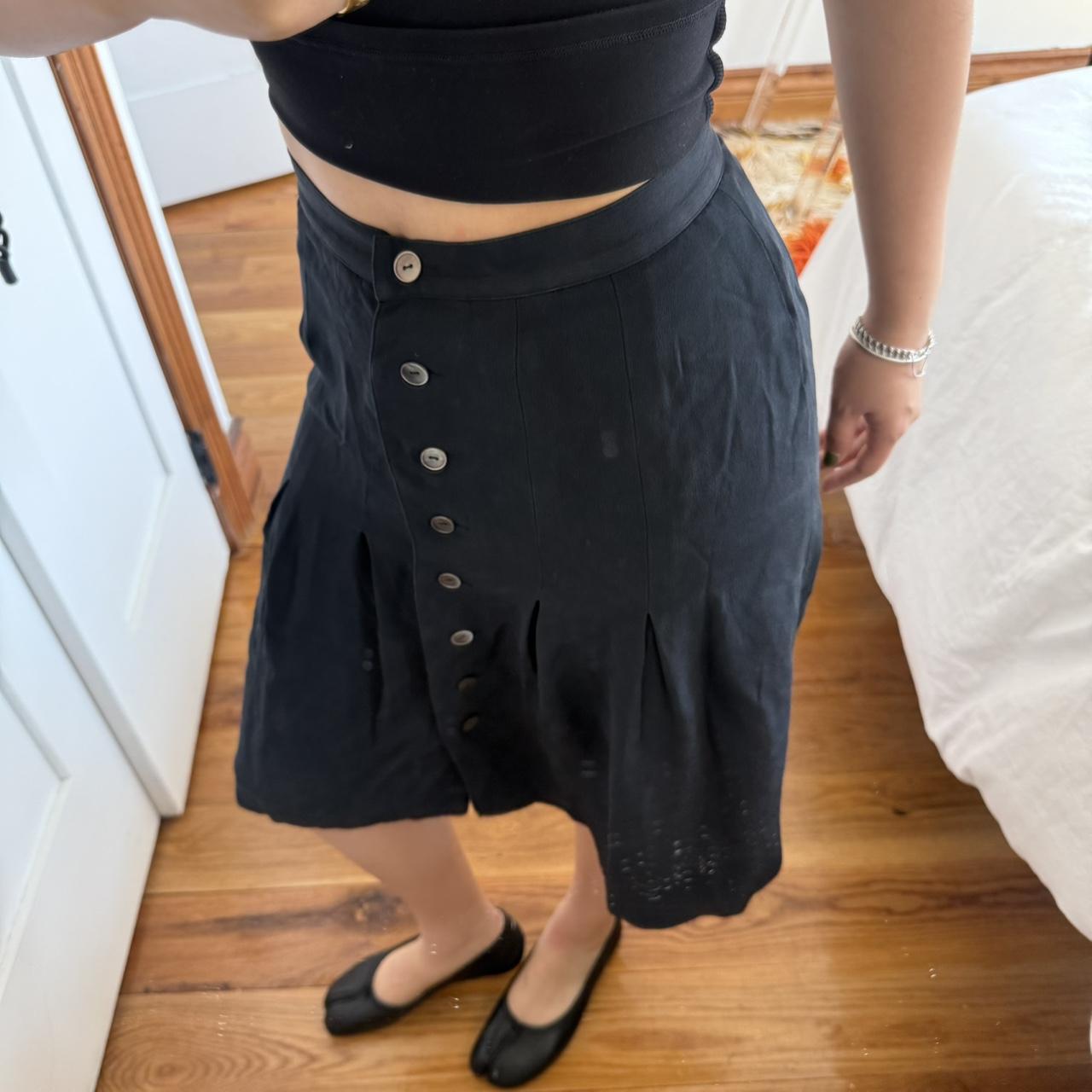 yoshie inaba Black Silk Pleated Button-Up Midi Skirt