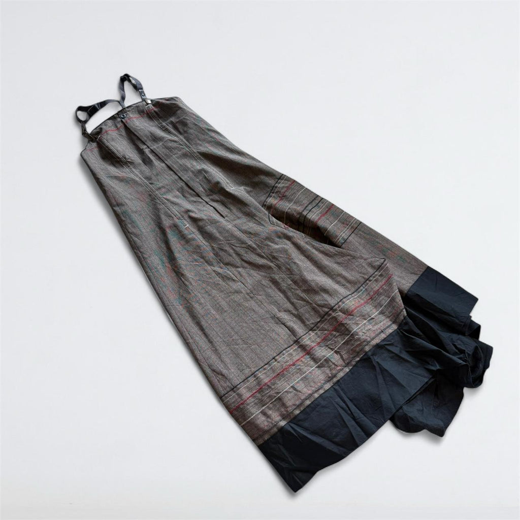 Vintage Brown Striped Apron Midi Dress