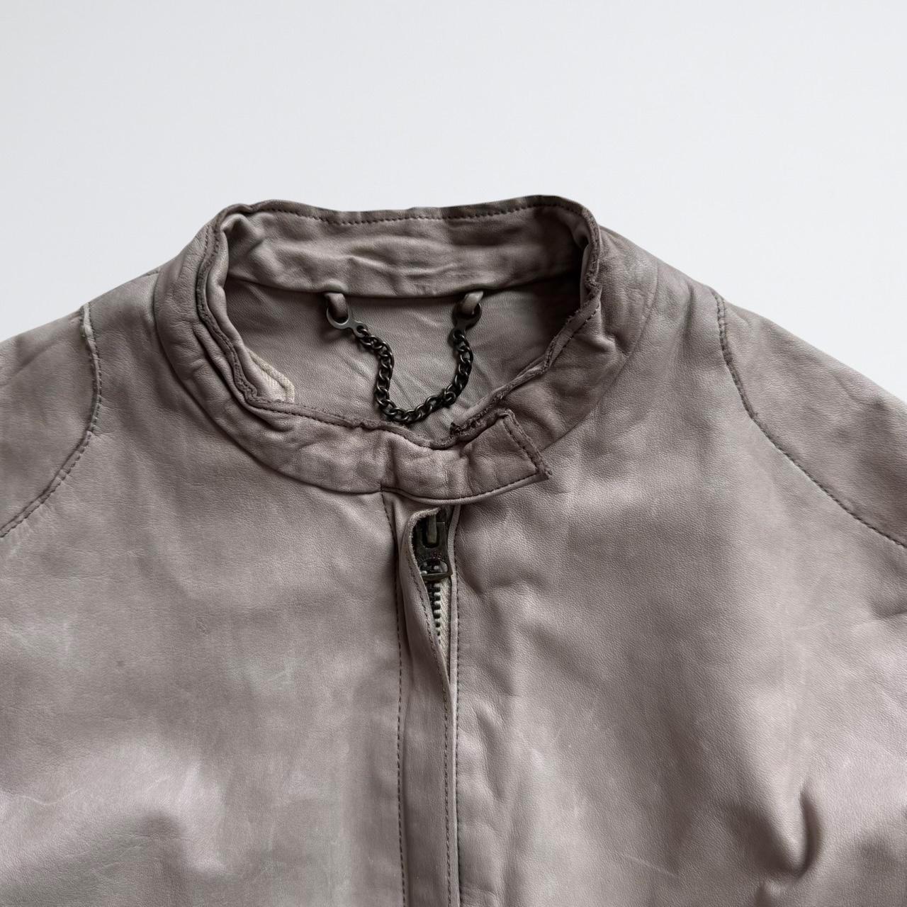 Grey Brown Genuine Leather Motorcycle Jacket