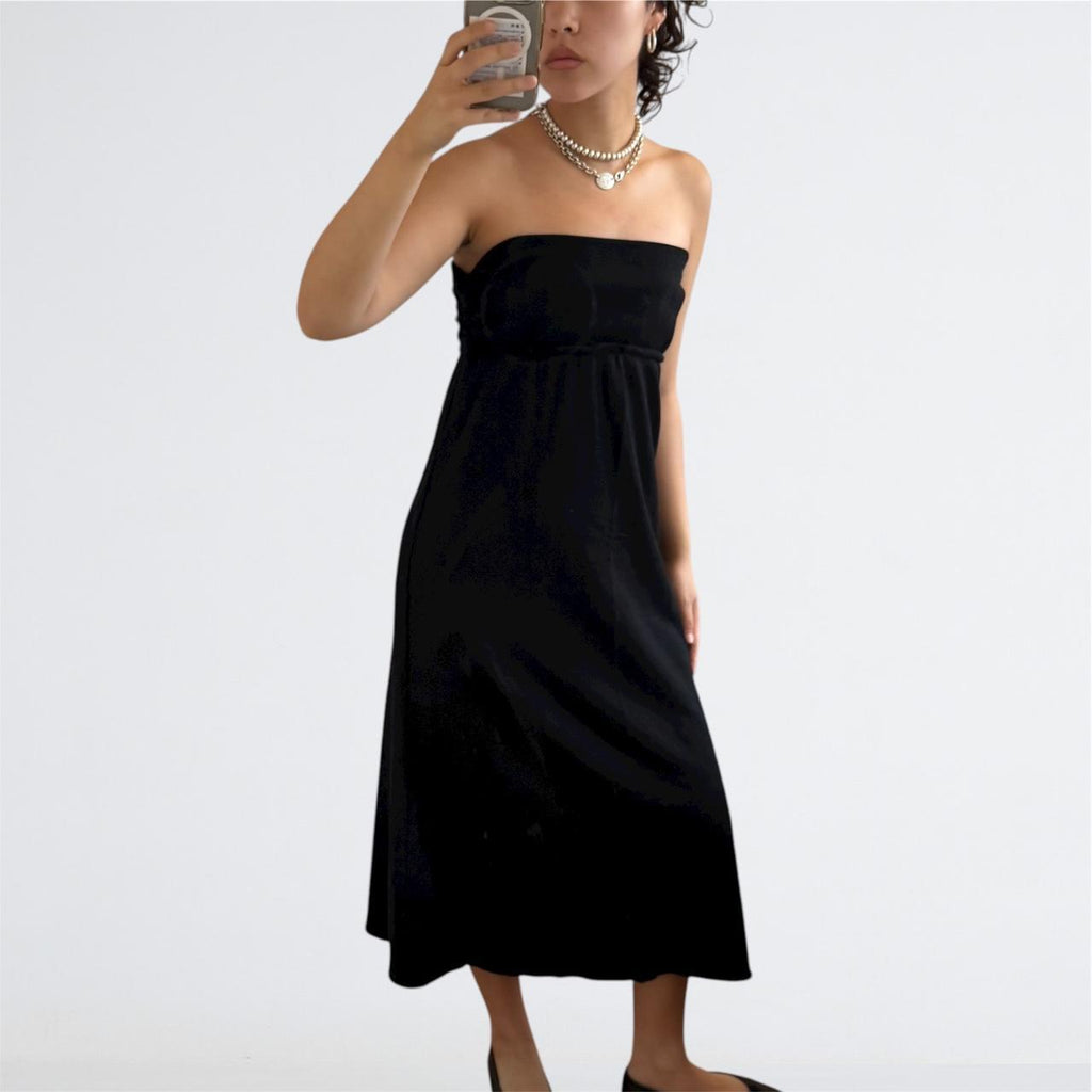 yoshie inaba L'EQUIPE Black Strapless Cotton Maxi Dress
