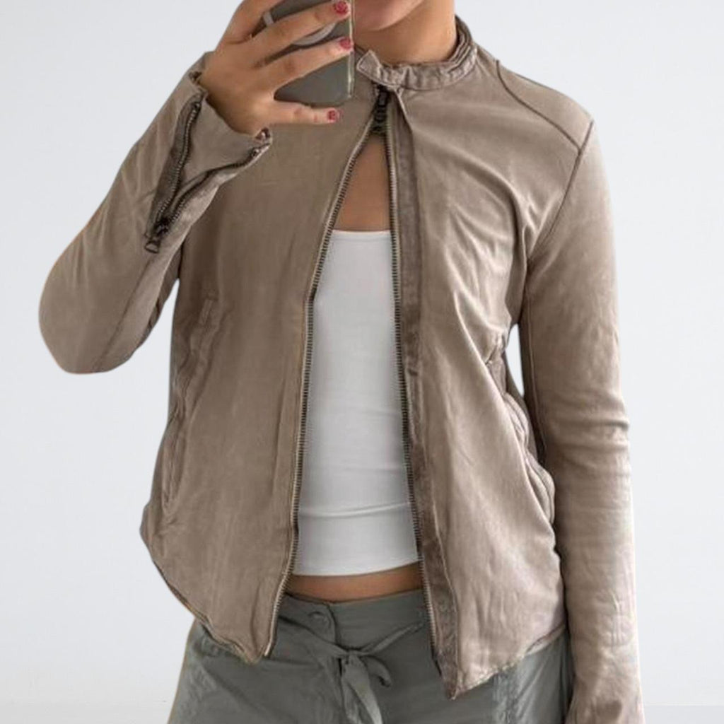 Grey Brown Genuine Leather Motorcycle Jacket