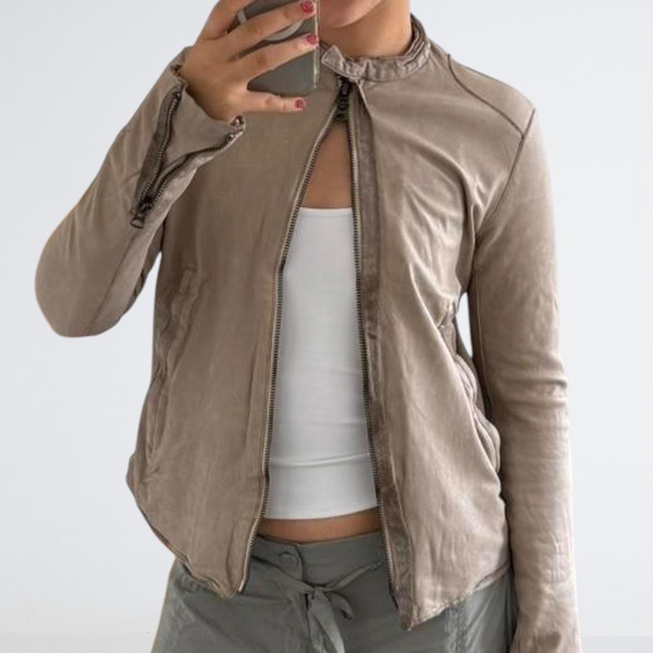 Grey Brown Genuine Leather Motorcycle Jacket