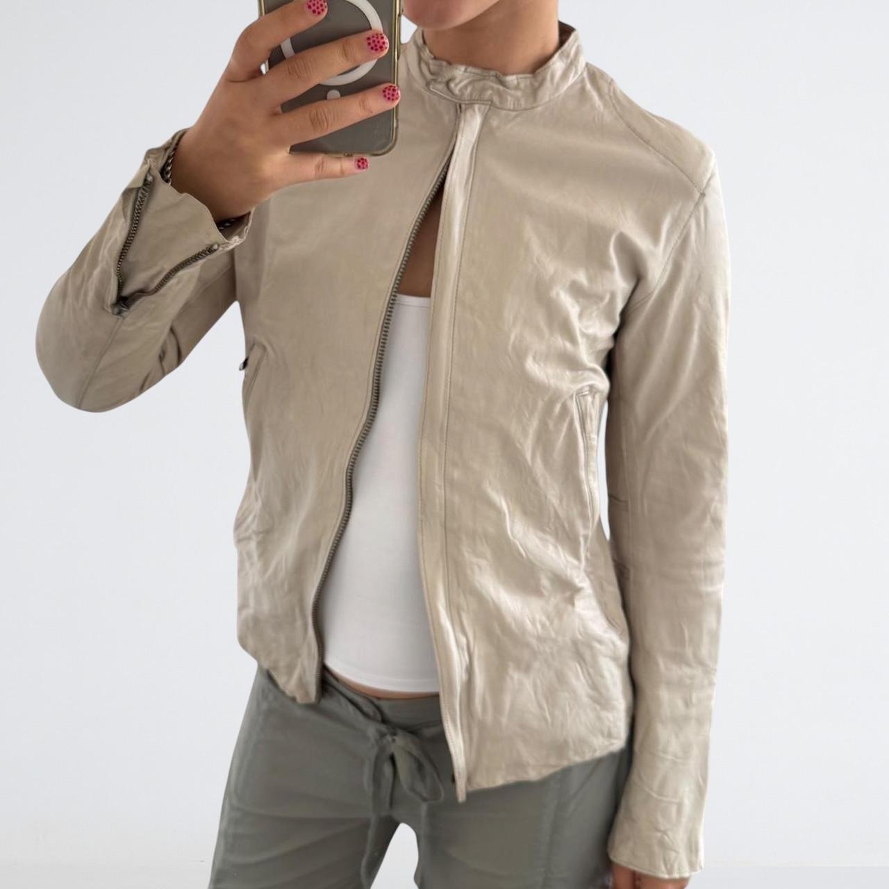 Cream Genuine Leather Motorcycle Jacket