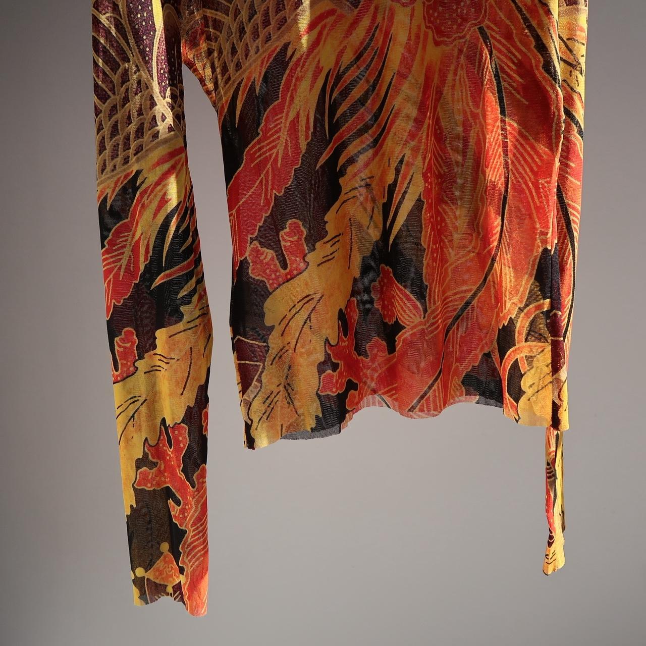 Jean Paul Gaultier 90s Rooster Print Mesh Top