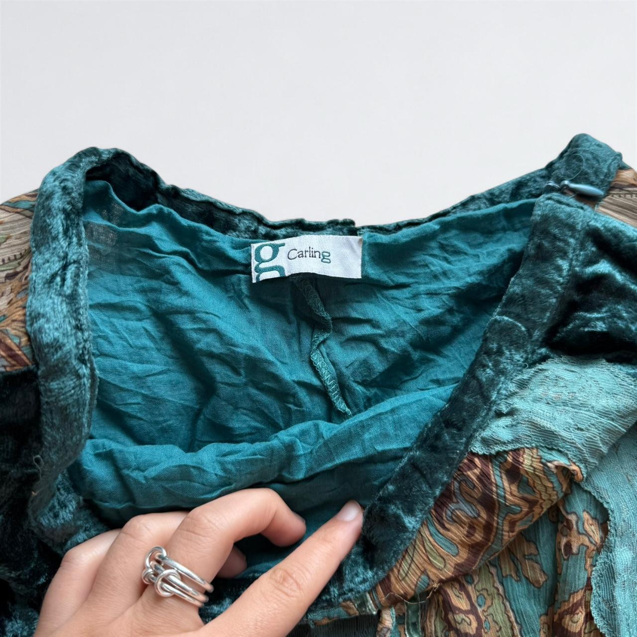 Y2K Teal Velvet & Lace Patchwork Midi Skirt
