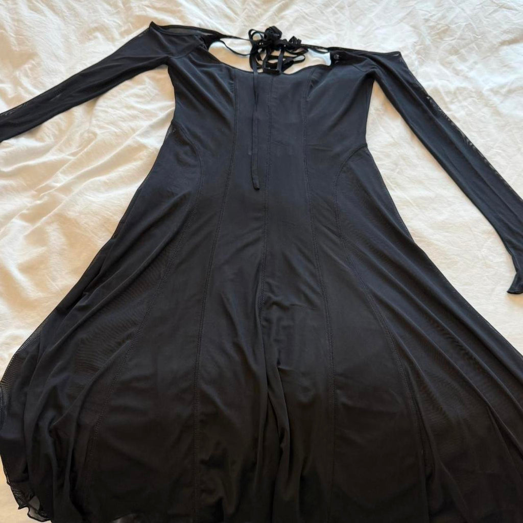 Calyx Pirouette Black Mesh Backless Dress