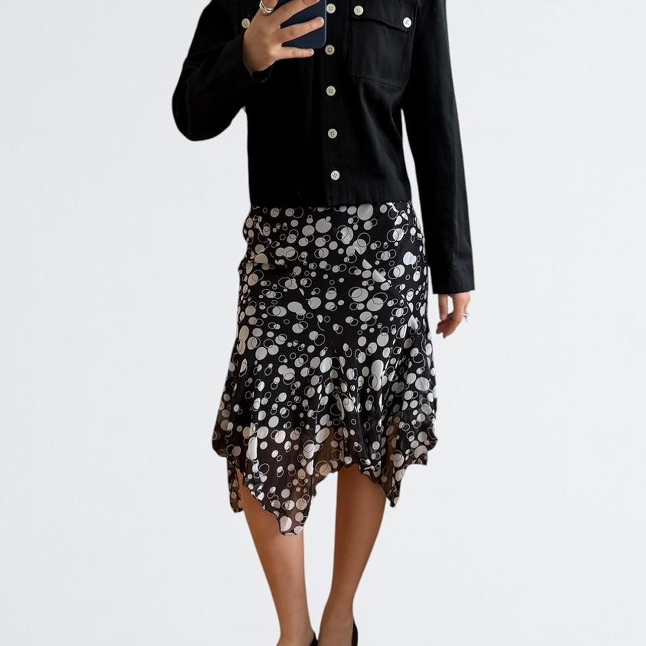 Black & White Polka Dot Asymmetric Midi Skirt