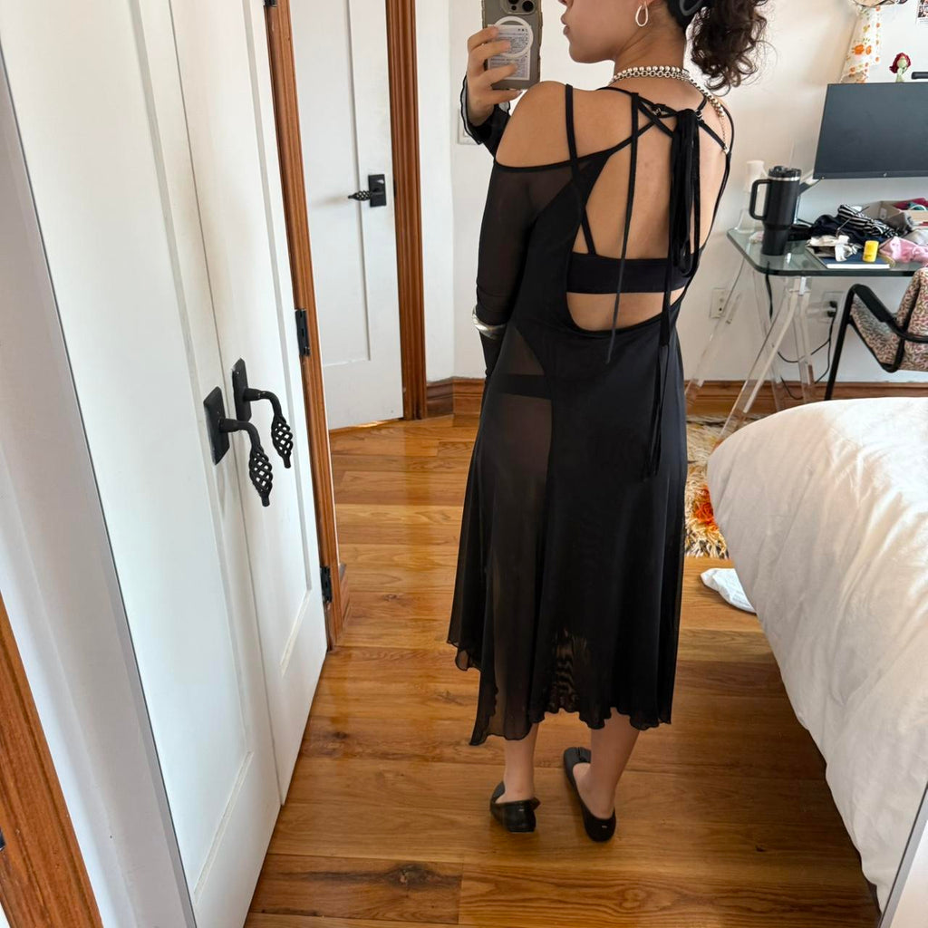 Calyx Pirouette Black Mesh Backless Dress
