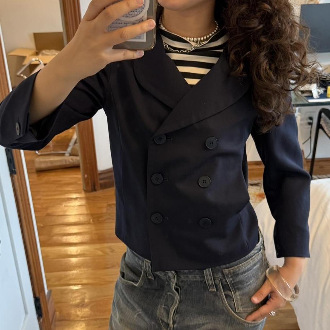 Agnès B Navy Wool Cropped Peacoat