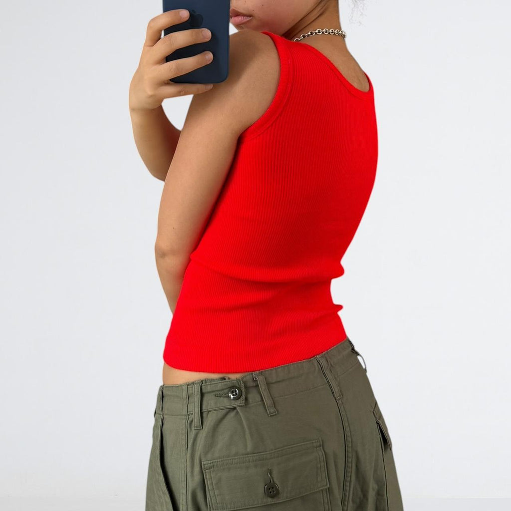 Dolan Vintage Red Ribbed Lace-Up Tank
