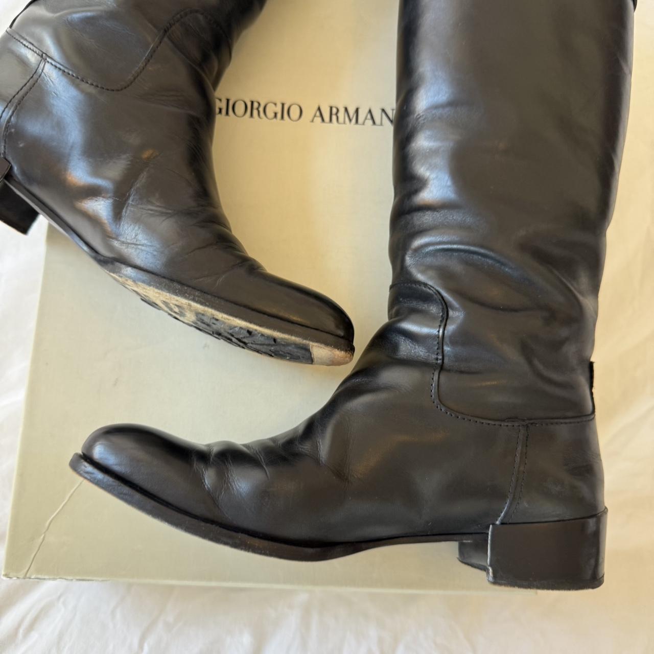 Giorgio Armani Black Leather Knee-High Riding Boots
