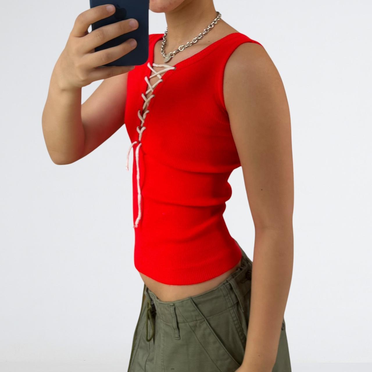 Dolan Vintage Red Ribbed Lace-Up Tank