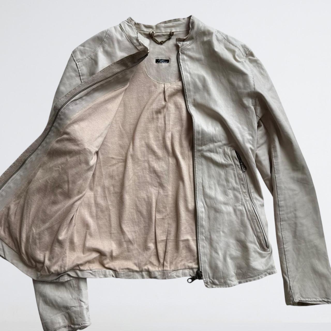 Cream Genuine Leather Motorcycle Jacket