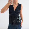 Black Floral Appliqué Beaded Cami Top