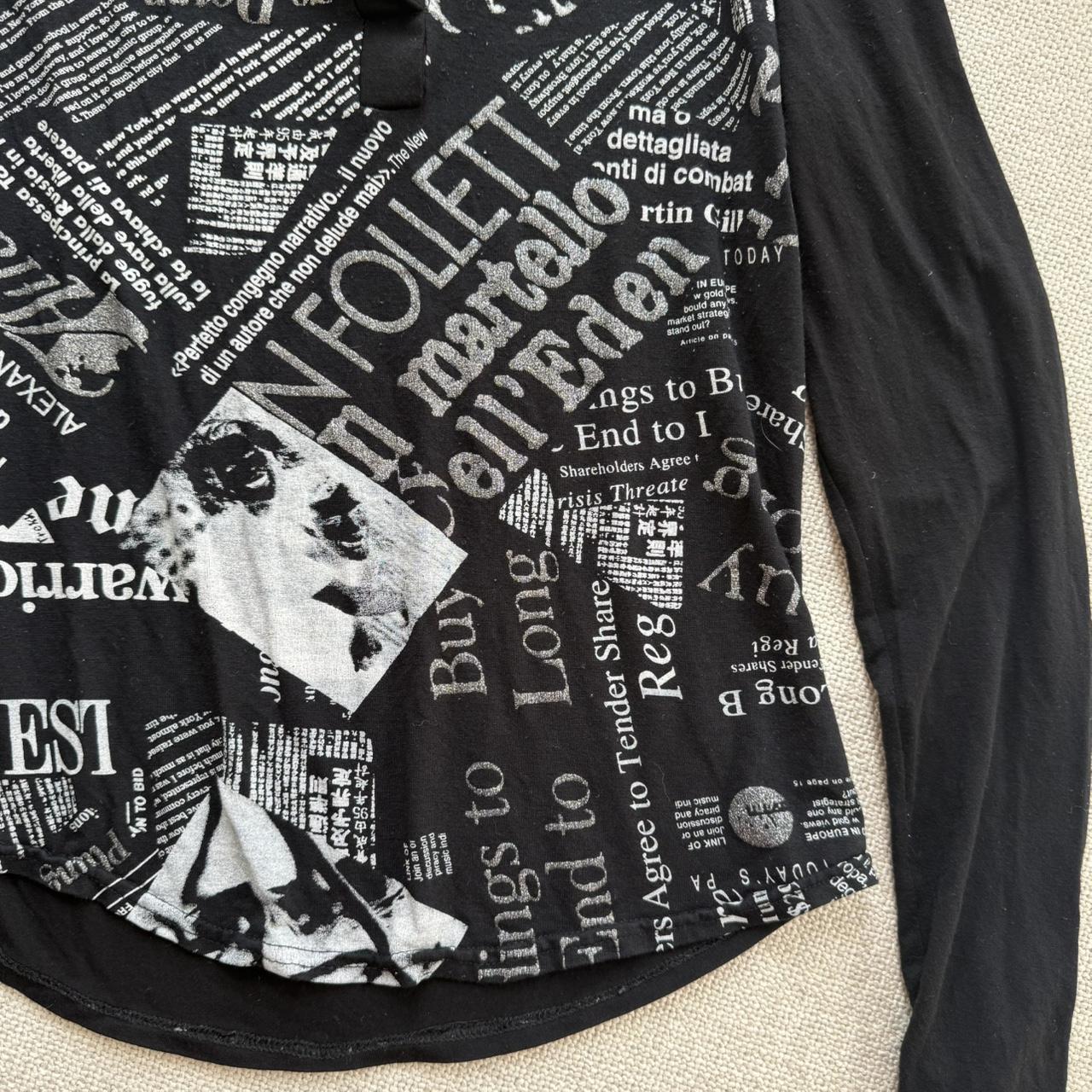 Y2K Black Newspaper Print Collared Top