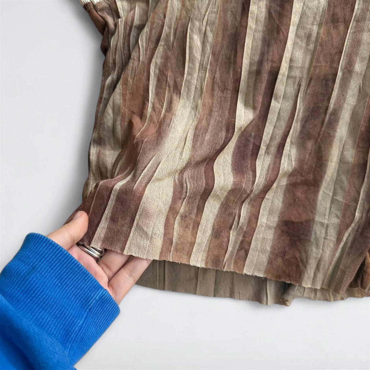 Brown Striped Sleeveless Mock Neck Top