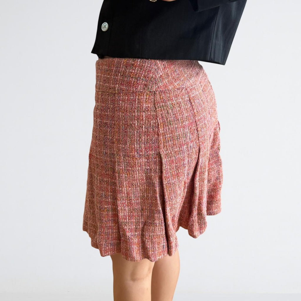 Machine à Coudre Pink Tweed Pleated Mini Skirt