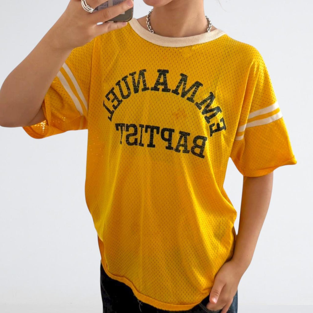 Vintage 70s Yellow Mesh Sports Jersey