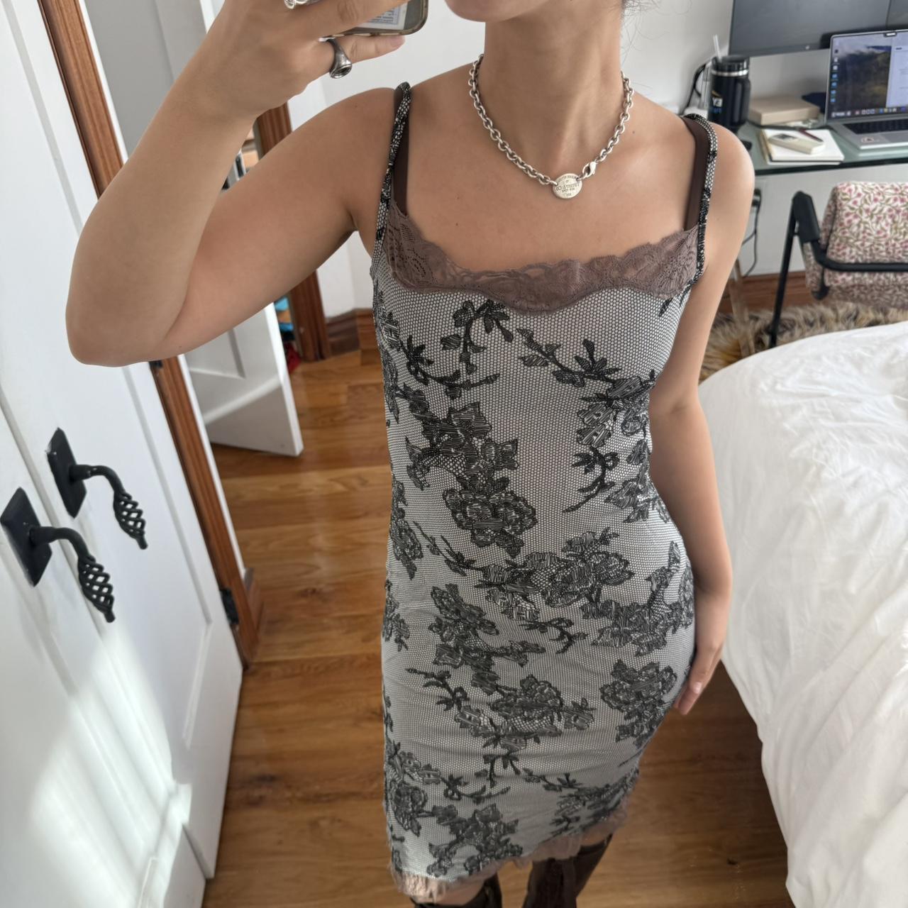 Morgan de Toi Lace Print Mesh Slip Dress