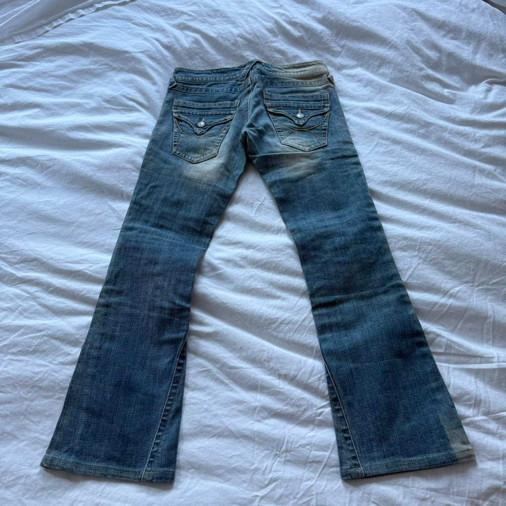 Patchwork Japanese Y2K Low-Rise Bootcut Jeans