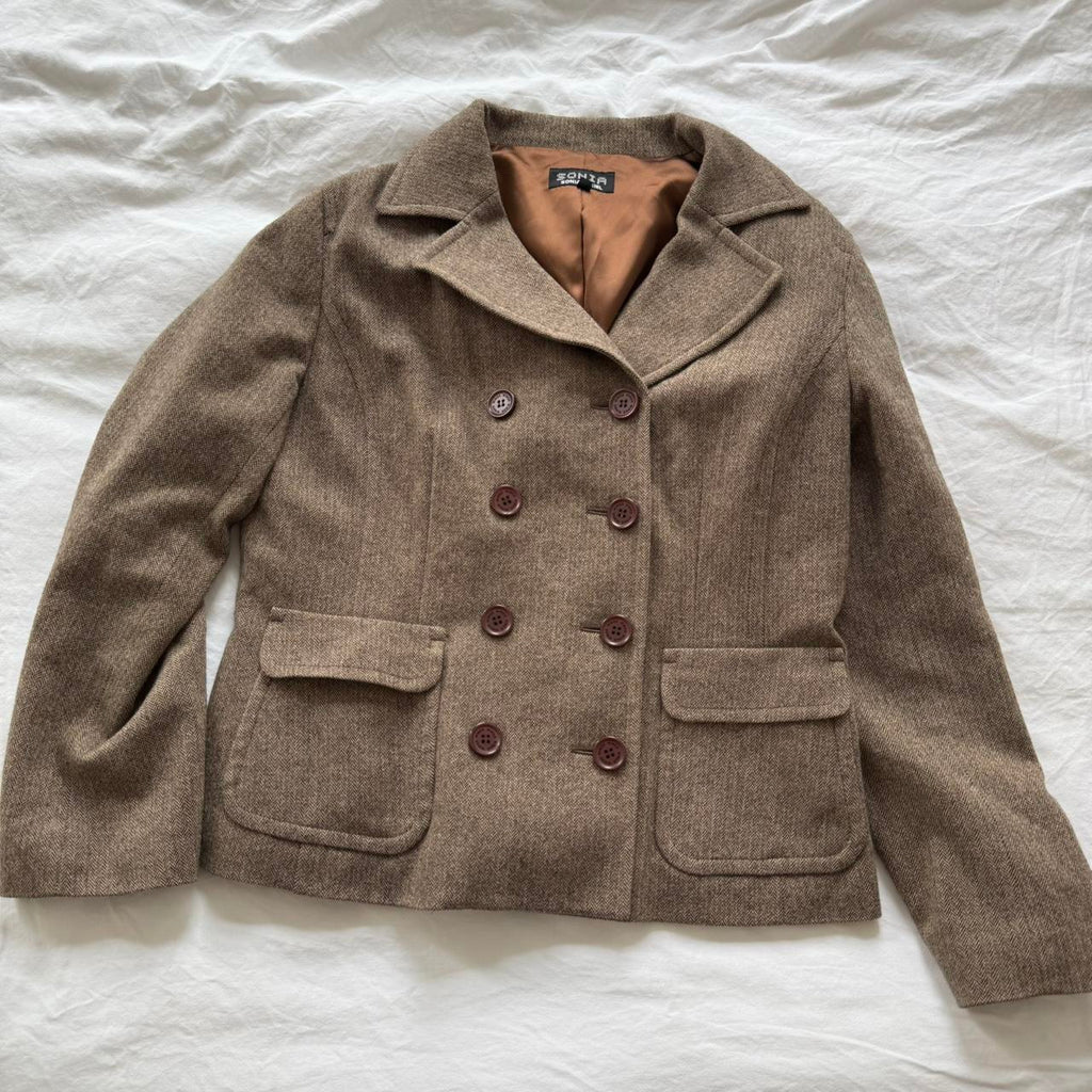 Sonia Rykiel Brown Herringbone Wool Blazer
