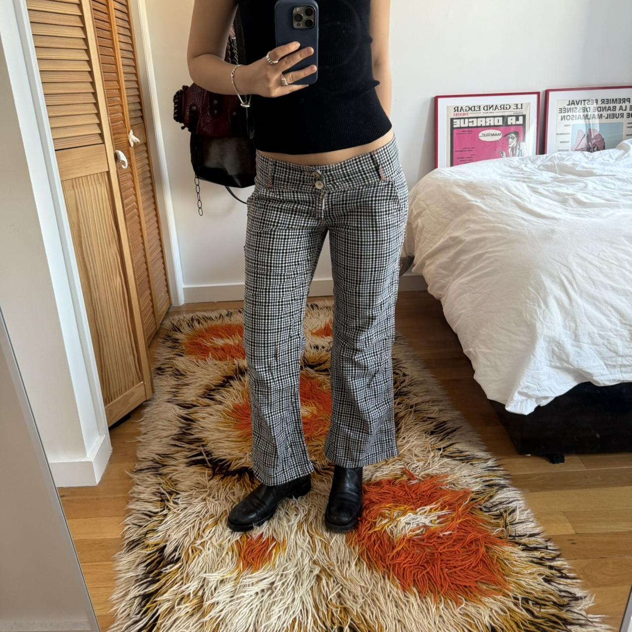 Betty Smith Navy Gingham Low-Rise Buckle-Back Pants