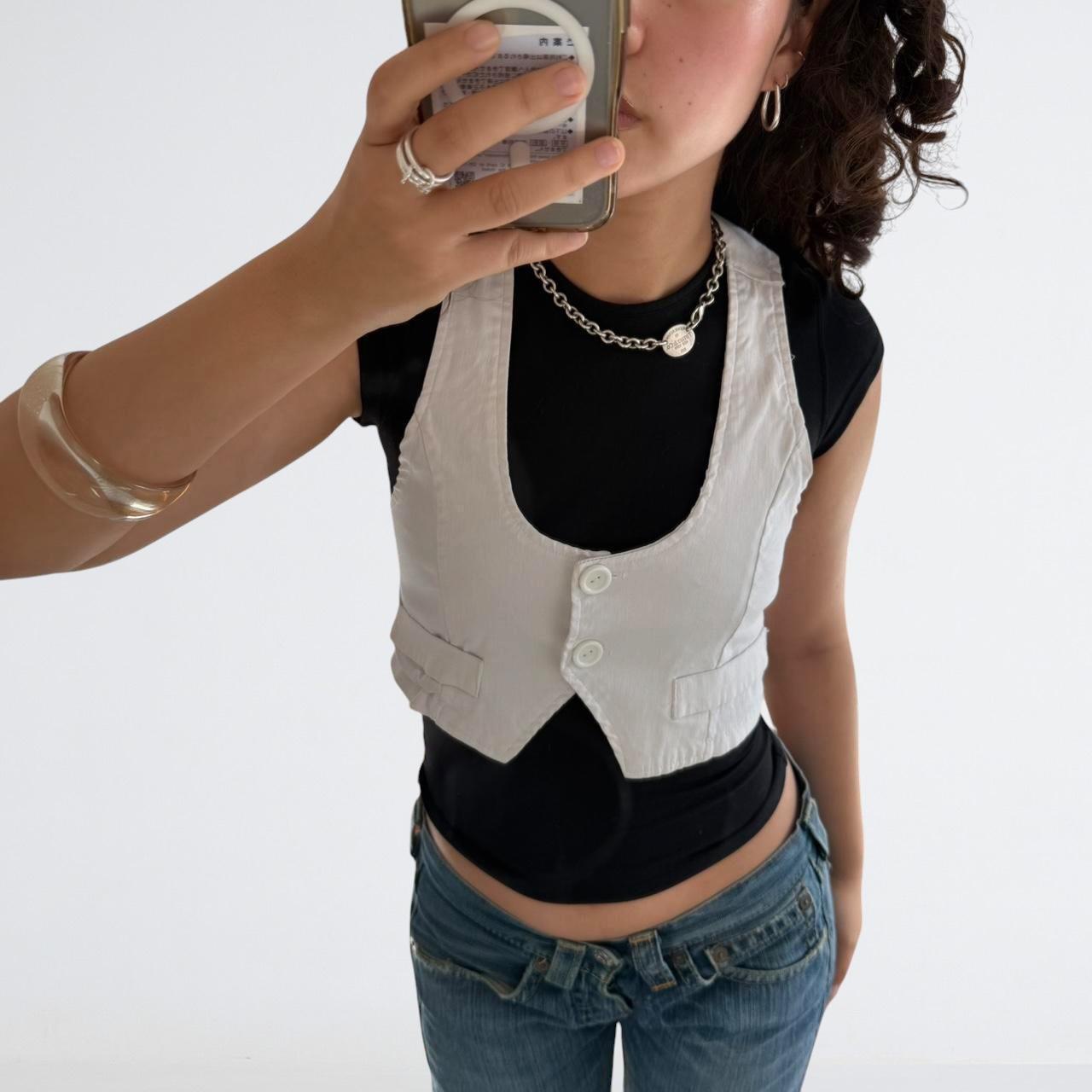 White Cropped Y2K Waistcoat Vest