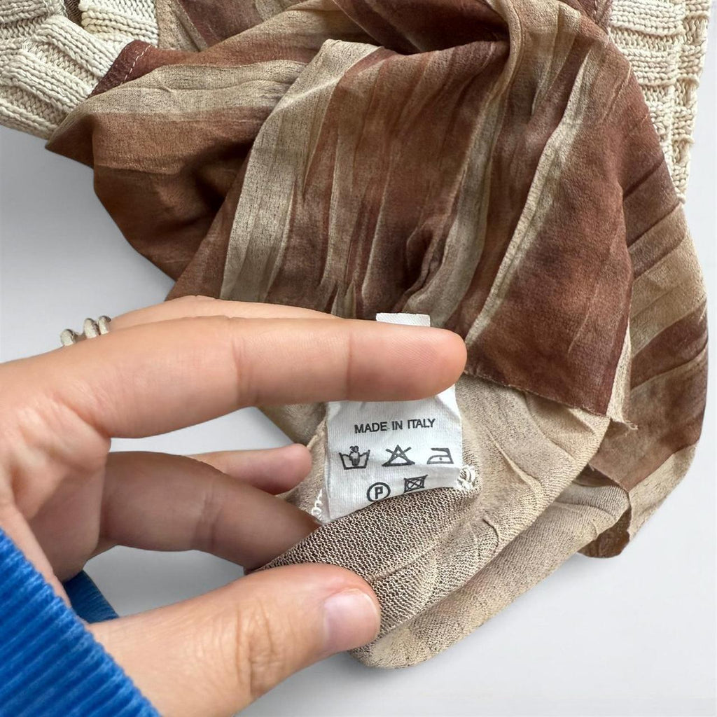 Brown Striped Sleeveless Mock Neck Top