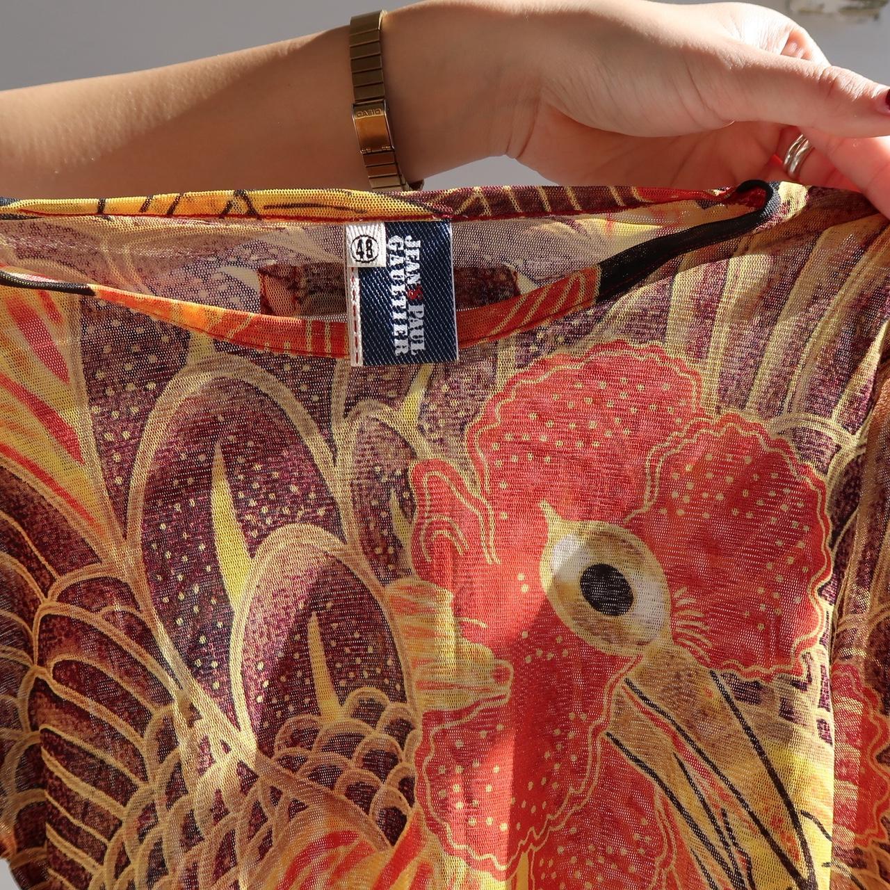 Jean Paul Gaultier 90s Rooster Print Mesh Top