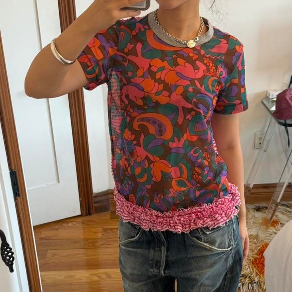 Comme des Garçons Tricot Floral Ruffle Mesh Top