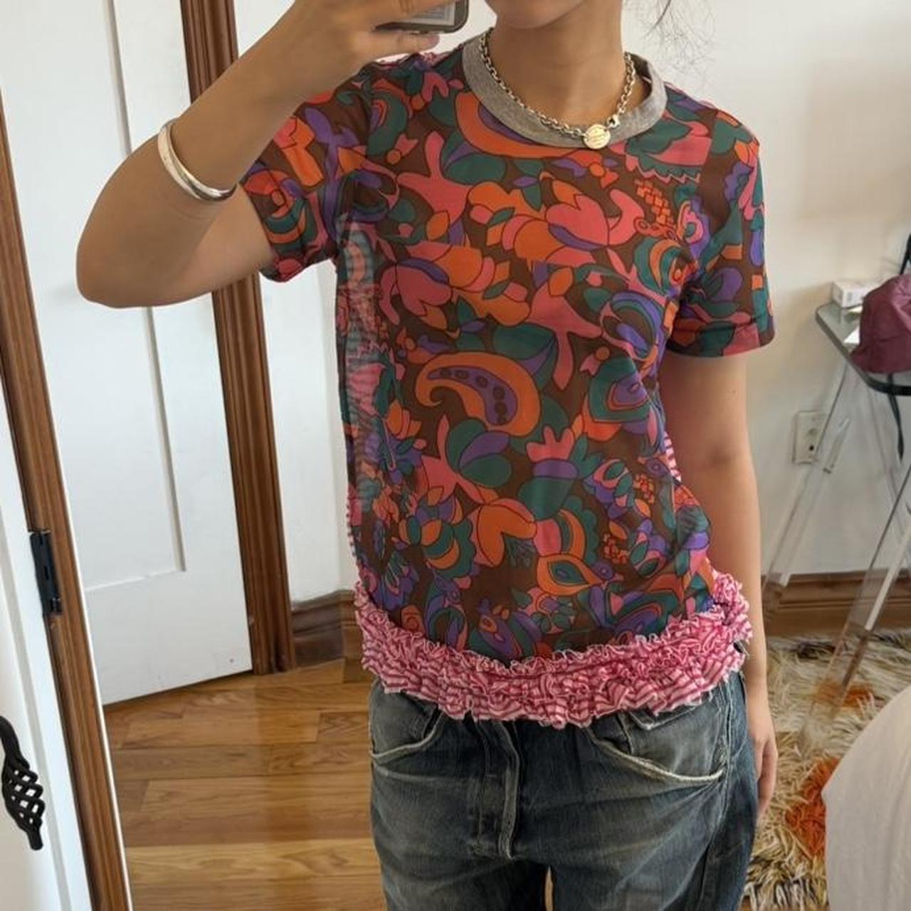 Comme des Garçons Tricot Floral Ruffle Mesh Top