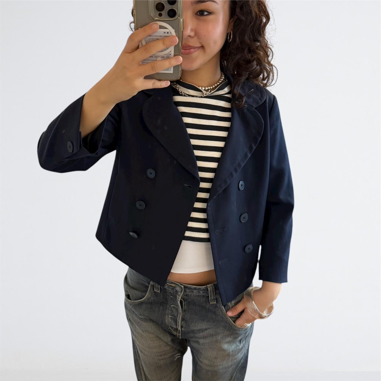 Agnès B Navy Wool Cropped Peacoat