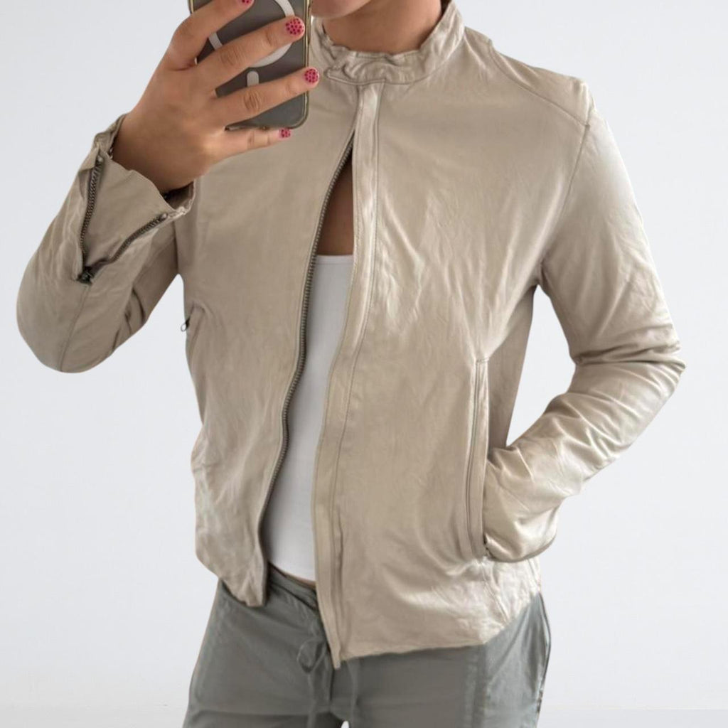 Cream Genuine Leather Motorcycle Jacket