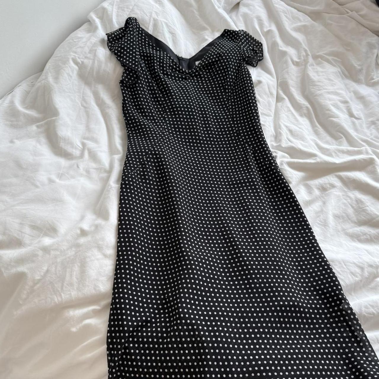 Black Polka Dot Ruched V-Neck Midi Dress