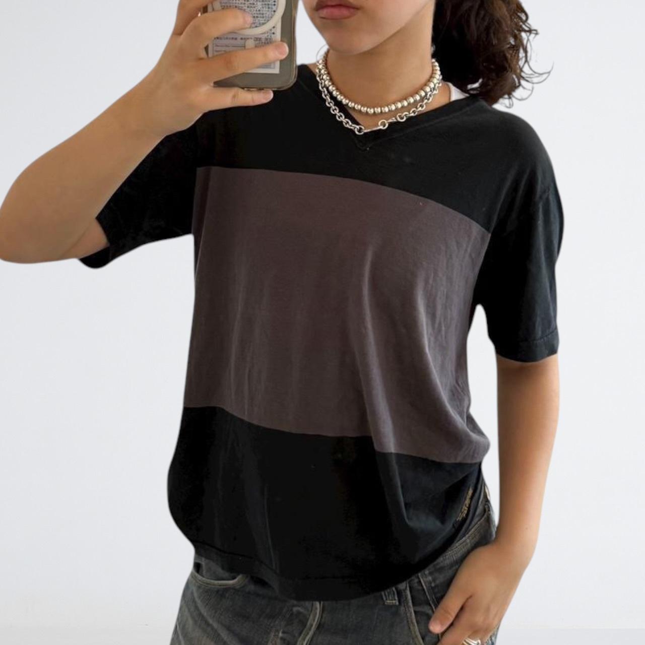 WTAPS Grey & Black Striped V-Neck T-Shirt