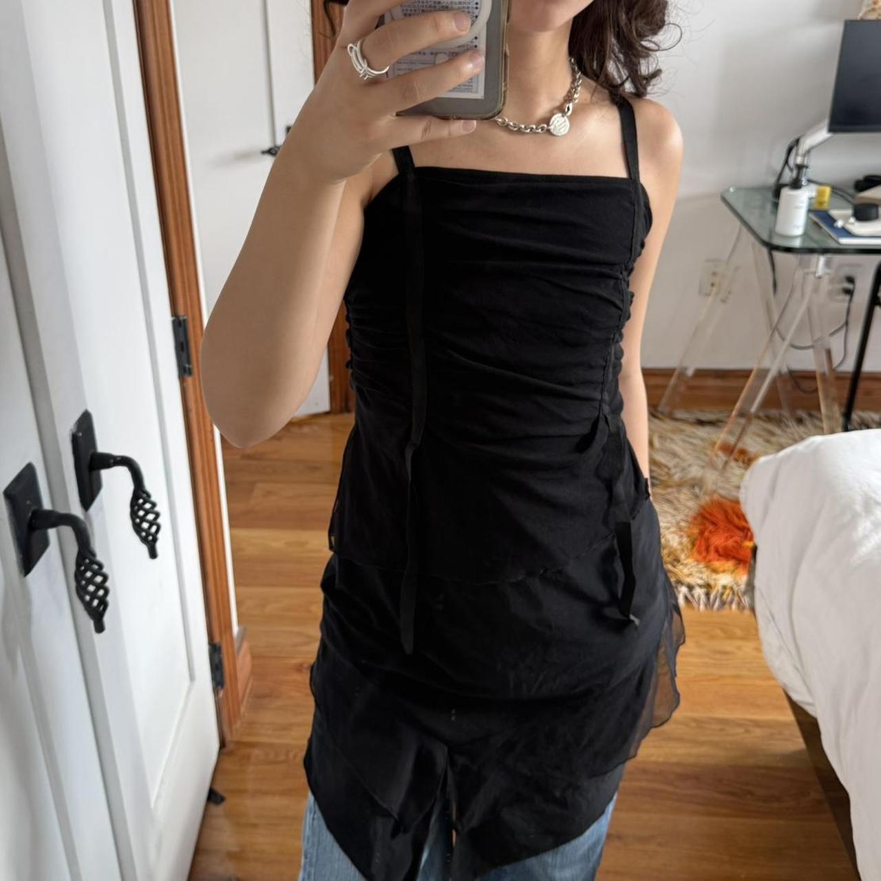 Y2K Black Ruched Mesh Fairy Mini Dress