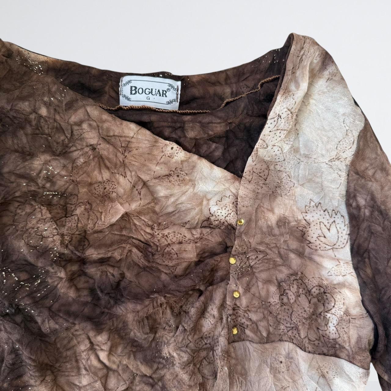 Brown Mesh Top with Gold Stud Detail