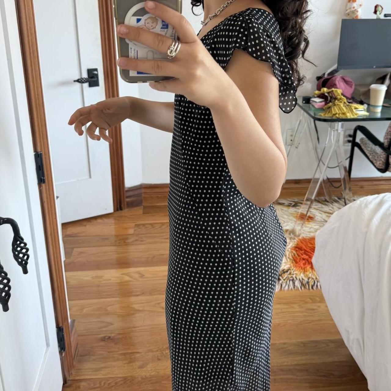 Black Polka Dot Ruched V-Neck Midi Dress