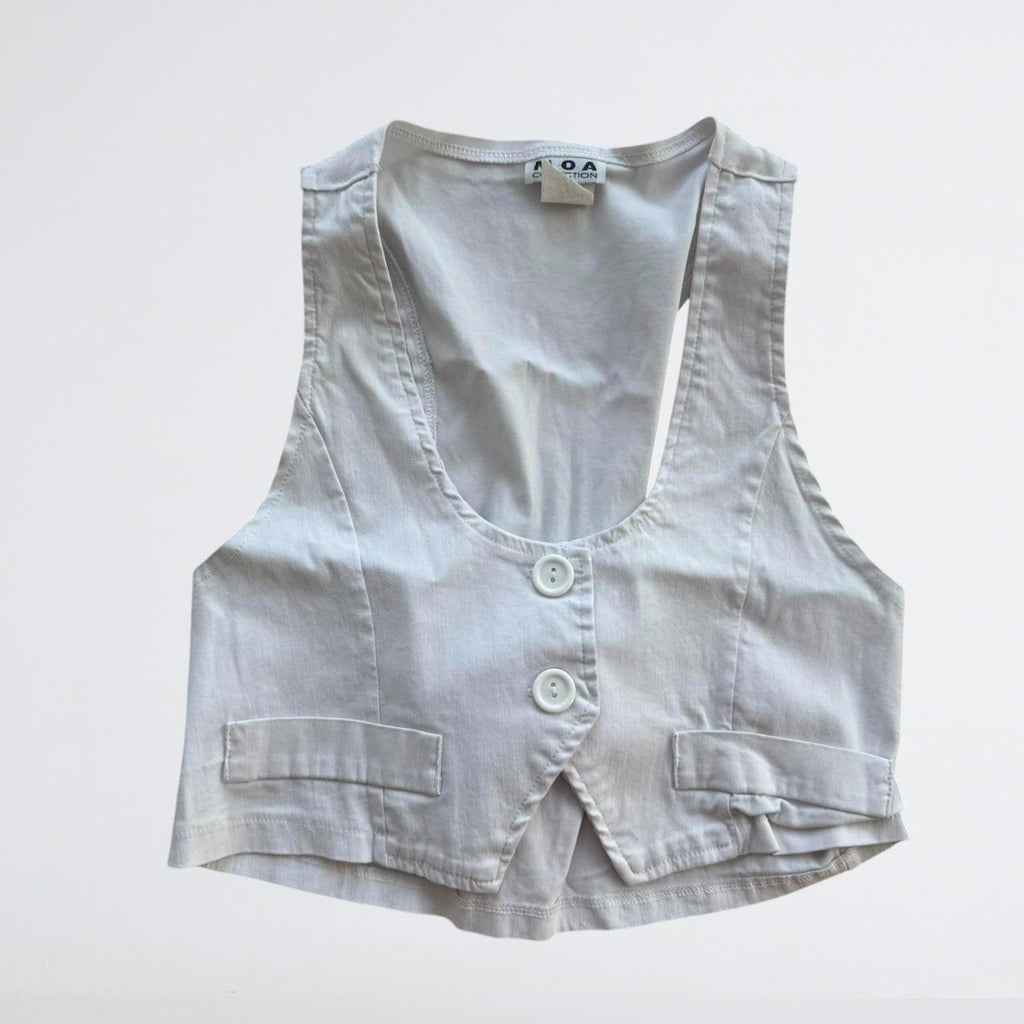 White Cropped Y2K Waistcoat Vest